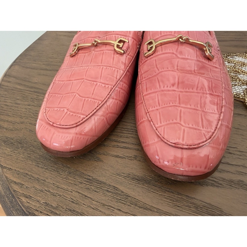 Sam Edelman Pink Patent Croc Loafers Size 6.5 Horsebit Preppy Slip On Flats - Picture 7 of 12